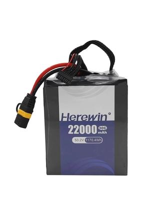 Batterie de drones UAV de paquetage doux 53.2V Herewin 14S 22000MAH AI Drone aéronautique LFP LIPO Batterie agricole